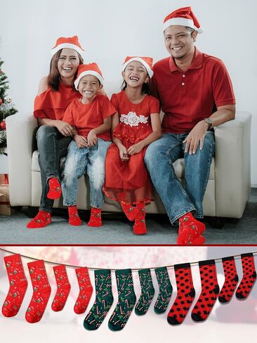 Suhine 12 Pairs Christmas Family Matching Socks Winter Socks Novelty Holiday Socks with 3 Patterns for Adults and Kids as Christmas Gift in Saudi Arabia