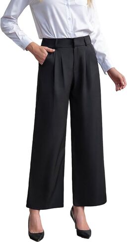Everbellus Casual Wide Leg Dress Pants for Women High Elastic Waisted Work Tailored Pants Pocket Business Trousers in Kuwait