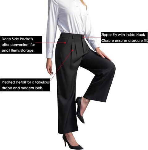 Everbellus Casual Wide Leg Dress Pants for Women High Elastic Waisted Work Tailored Pants Pocket Business Trousers in Kuwait