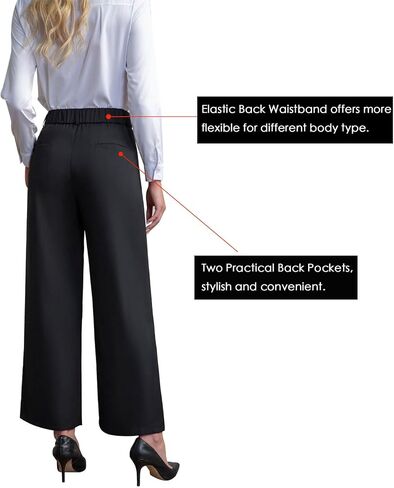 Everbellus Casual Wide Leg Dress Pants for Women High Elastic Waisted Work Tailored Pants Pocket Business Trousers in Kuwait
