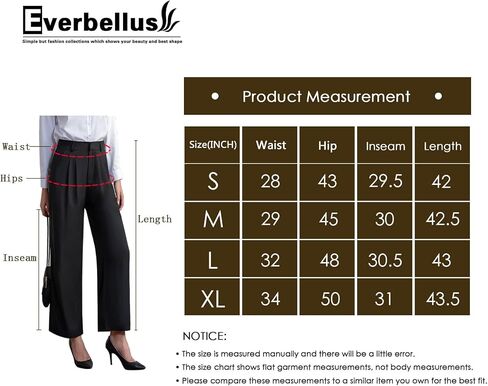 Everbellus Casual Wide Leg Dress Pants for Women High Elastic Waisted Work Tailored Pants Pocket Business Trousers in Kuwait
