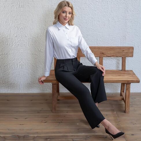 Everbellus Casual Wide Leg Dress Pants for Women High Elastic Waisted Work Tailored Pants Pocket Business Trousers in Kuwait