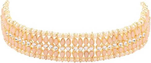 I Jewels Gold Plated Indian Wedding Bollywood Gold Pearl & Kundan Studded Choker Necklace Jewellery Set For Women (K7209) in Kuwait