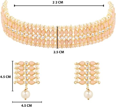 I Jewels Gold Plated Indian Wedding Bollywood Gold Pearl & Kundan Studded Choker Necklace Jewellery Set For Women (K7209) in Kuwait