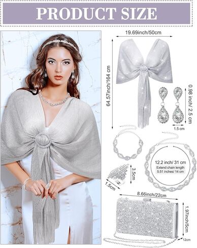 مجموعة مجوهرات Shihanee المكونة من 8 قطع من حجر الراين للنساء تتضمن شالات ولفائف وحقائب يد وعصابة رأس كريستالية ودبوس شعر وحلقة إصبع لحفلات الزفاف وحفلات الزفاف المسائية in Kuwait