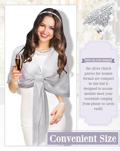 مجموعة مجوهرات Shihanee المكونة من 8 قطع من حجر الراين للنساء تتضمن شالات ولفائف وحقائب يد وعصابة رأس كريستالية ودبوس شعر وحلقة إصبع لحفلات الزفاف وحفلات الزفاف المسائية in Kuwait