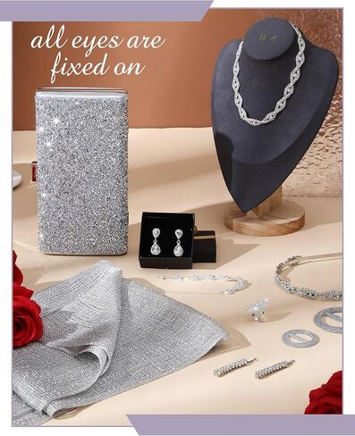 مجموعة مجوهرات Shihanee المكونة من 8 قطع من حجر الراين للنساء تتضمن شالات ولفائف وحقائب يد وعصابة رأس كريستالية ودبوس شعر وحلقة إصبع لحفلات الزفاف وحفلات الزفاف المسائية in Kuwait