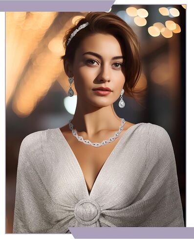 مجموعة مجوهرات Shihanee المكونة من 8 قطع من حجر الراين للنساء تتضمن شالات ولفائف وحقائب يد وعصابة رأس كريستالية ودبوس شعر وحلقة إصبع لحفلات الزفاف وحفلات الزفاف المسائية in Kuwait