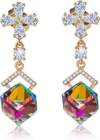 Austrian Crystal Dangle Earrings for Women Wedding Earrings18K Gold Plated Hypoallergenic Cubic Zirconia Flower Earrings for Brides Bridesmaids Prom Gift in Saudi Arabia