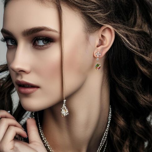 Austrian Crystal Dangle Earrings for Women Wedding Earrings18K Gold Plated Hypoallergenic Cubic Zirconia Flower Earrings for Brides Bridesmaids Prom Gift in Saudi Arabia