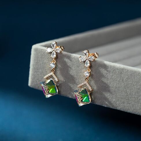 Austrian Crystal Dangle Earrings for Women Wedding Earrings18K Gold Plated Hypoallergenic Cubic Zirconia Flower Earrings for Brides Bridesmaids Prom Gift in Saudi Arabia