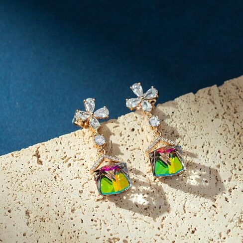 Austrian Crystal Dangle Earrings for Women Wedding Earrings18K Gold Plated Hypoallergenic Cubic Zirconia Flower Earrings for Brides Bridesmaids Prom Gift in Saudi Arabia