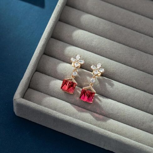 Austrian Crystal Dangle Earrings for Women Wedding Earrings18K Gold Plated Hypoallergenic Cubic Zirconia Flower Earrings for Brides Bridesmaids Prom Gift in Saudi Arabia