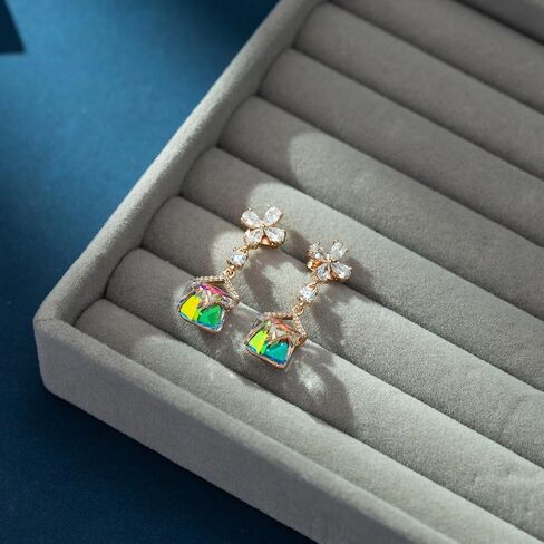 Austrian Crystal Dangle Earrings for Women Wedding Earrings18K Gold Plated Hypoallergenic Cubic Zirconia Flower Earrings for Brides Bridesmaids Prom Gift in Saudi Arabia