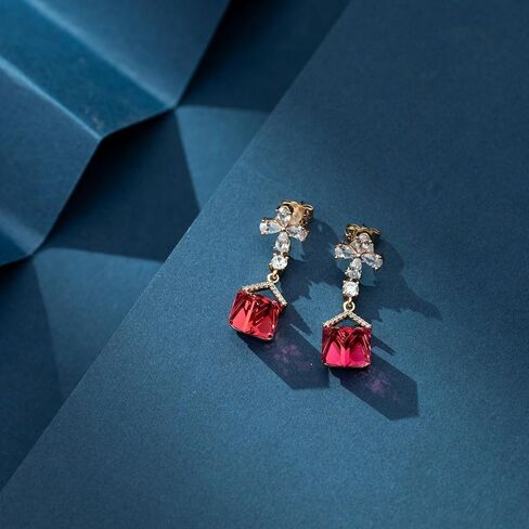 Austrian Crystal Dangle Earrings for Women Wedding Earrings18K Gold Plated Hypoallergenic Cubic Zirconia Flower Earrings for Brides Bridesmaids Prom Gift in Saudi Arabia