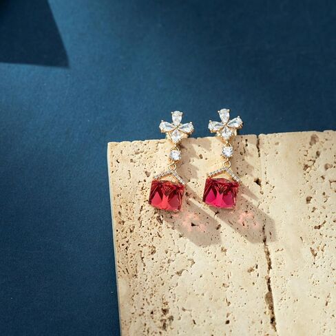 Austrian Crystal Dangle Earrings for Women Wedding Earrings18K Gold Plated Hypoallergenic Cubic Zirconia Flower Earrings for Brides Bridesmaids Prom Gift in Saudi Arabia