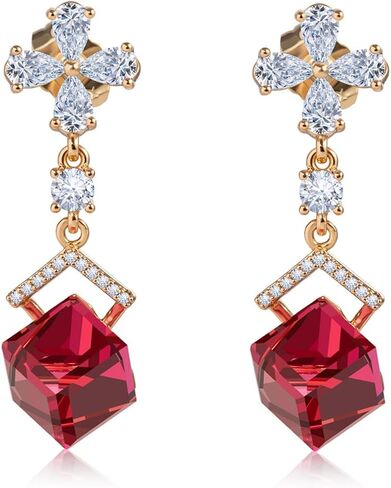 Austrian Crystal Dangle Earrings for Women Wedding Earrings18K Gold Plated Hypoallergenic Cubic Zirconia Flower Earrings for Brides Bridesmaids Prom Gift in Saudi Arabia