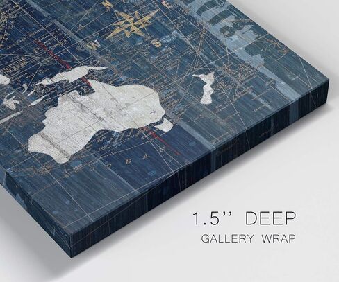 Renditions Gallery Old World Map Canvas Wall Art, White and Grey, Antique Travel Map of the World, Vintage, Premium Gallery Wrapped, Ready to Hang, Multi Piece, Overall Size: 32"x64", Made in USA in Saudi Arabia