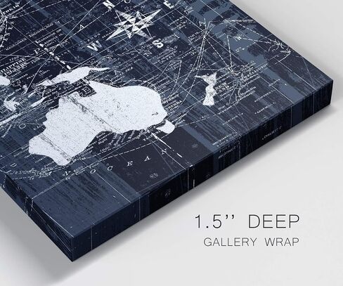 Renditions Gallery Old World Map Canvas Wall Art, White and Grey, Antique Travel Map of the World, Vintage, Premium Gallery Wrapped, Ready to Hang, Multi Piece, Overall Size: 32"x64", Made in USA in Saudi Arabia