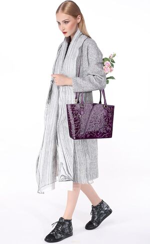 PIJUSHI Floral Designer Handbags for Women Ladies Top Handle Handbags Satchel Bags and Purses(22328 Classic Purple) in Saudi Arabia