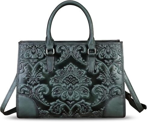 حقيبة جلدية أصلية للنساء محفظة منقوشة بمقبض علوي حقيبة كتف مصنوعة يدويًا عبر الجسم in Kuwait