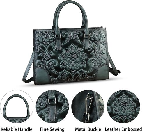 حقيبة جلدية أصلية للنساء محفظة منقوشة بمقبض علوي حقيبة كتف مصنوعة يدويًا عبر الجسم in Kuwait