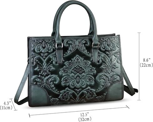 حقيبة جلدية أصلية للنساء محفظة منقوشة بمقبض علوي حقيبة كتف مصنوعة يدويًا عبر الجسم in Kuwait