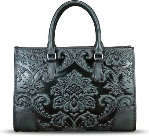 حقيبة جلدية أصلية للنساء محفظة منقوشة بمقبض علوي حقيبة كتف مصنوعة يدويًا عبر الجسم in Kuwait