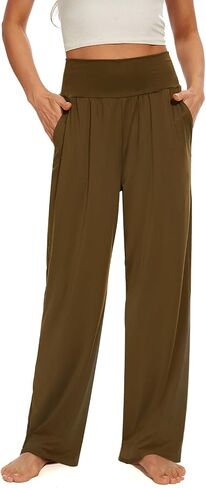 Iniber المرأة واسعة الساق عادية فضفاض صالة السراويل اليوغا Sweatpants عالية الخصر مريح بيجامة السراويل فلوي مع جيوب in Saudi Arabia