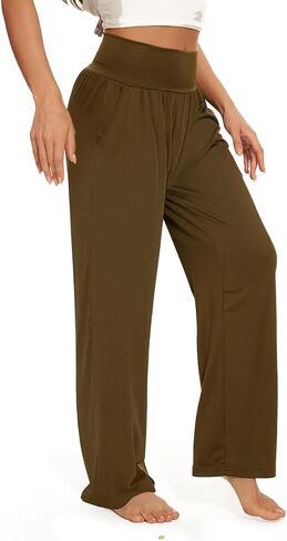 Iniber المرأة واسعة الساق عادية فضفاض صالة السراويل اليوغا Sweatpants عالية الخصر مريح بيجامة السراويل فلوي مع جيوب in Saudi Arabia