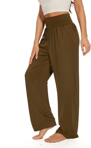 Iniber المرأة واسعة الساق عادية فضفاض صالة السراويل اليوغا Sweatpants عالية الخصر مريح بيجامة السراويل فلوي مع جيوب in Saudi Arabia