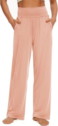 Iniber المرأة واسعة الساق عادية فضفاض صالة السراويل اليوغا Sweatpants عالية الخصر مريح بيجامة السراويل فلوي مع جيوب in Saudi Arabia