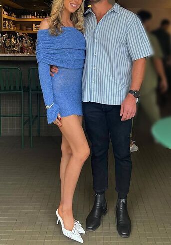 LETSVDO Women's Off Shoulder Mini Dress Bodycon Long Sleeve Knit Crochet Sexy Party Sweater Dresses in Kuwait