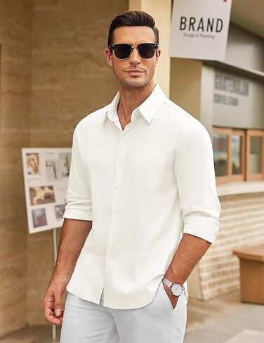 COOFANDY Men's Long Sleeve Button Down Shirts Casual Cotton Linen Shirts Summer Beach Shirt with Pocket in Saudi Arabia
