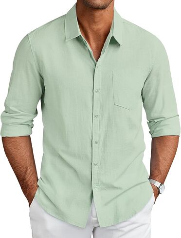 COOFANDY Men's Long Sleeve Button Down Shirts Casual Cotton Linen Shirts Summer Beach Shirt with Pocket in Saudi Arabia