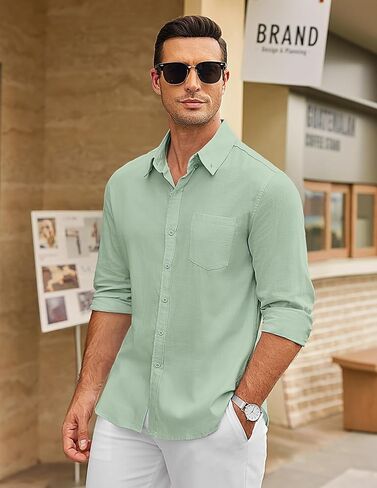 COOFANDY Men's Long Sleeve Button Down Shirts Casual Cotton Linen Shirts Summer Beach Shirt with Pocket in Saudi Arabia
