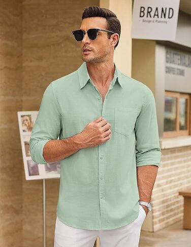 COOFANDY Men's Long Sleeve Button Down Shirts Casual Cotton Linen Shirts Summer Beach Shirt with Pocket in Saudi Arabia