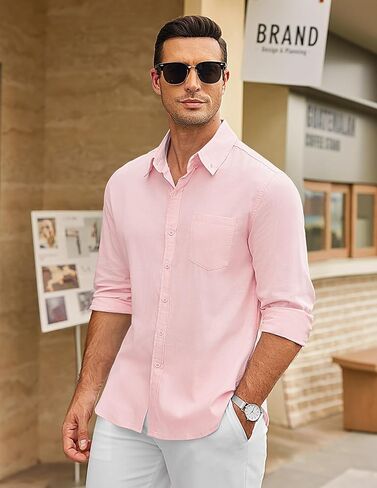 COOFANDY Men's Long Sleeve Button Down Shirts Casual Cotton Linen Shirts Summer Beach Shirt with Pocket in Saudi Arabia