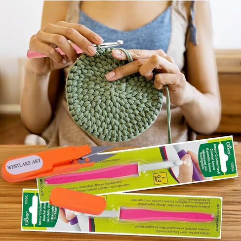 Clover Amour Crochet Hooks for Thread Size L/8.0Mm Ergonomic Handle for Comfortable Crafting, Bundle with Embroidery Scissors, Polished Aluminum, Versatile for Yarn Projects, [Pack of 3] in Saudi Arabia