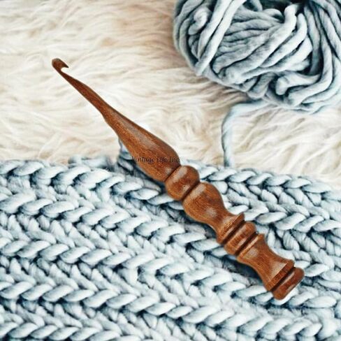 Wooden Crochet Hook Ergonomic Handmade for Arthritic Hands Crochet Hook Sustainable, Lightweight & Easy Grip Crochet Tools Sheesham Wood Antique Brown (Size 4.50 MM) in Kuwait