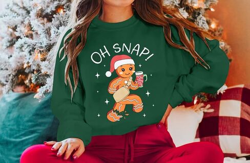 FAYALEQ Merry Christmas Sweatshirts Women: Gingerbread Graphic Shirts Funny Xmas Sweater Winter Long Sleeve Pullovers in Saudi Arabia