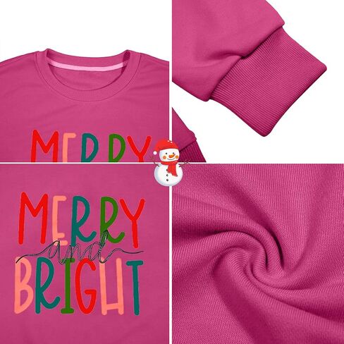 MOUSYA Oversized Christmas Pullovers Women Merry Bright Colorful Letter Printed Sweatshirt Christmas Long Sleeve Sweatshirt in Kuwait