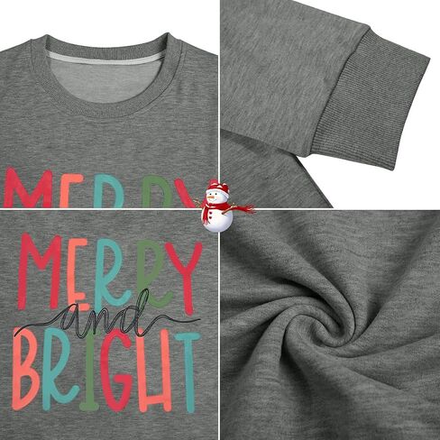 MOUSYA Oversized Christmas Pullovers Women Merry Bright Colorful Letter Printed Sweatshirt Christmas Long Sleeve Sweatshirt in Kuwait