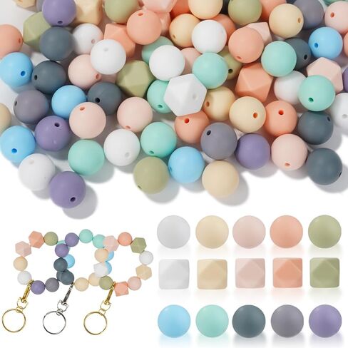 110 قطعة من الخرز السيليكون، 15 مم من الخرز السيليكون لصنع سلسلة المفاتيح 14 مم من السيليكون السداسي الخرز المطاطي المستدير الملون 15 لونًا من الخرز السائب لصنع المجوهرات بنفسك in Kuwait
