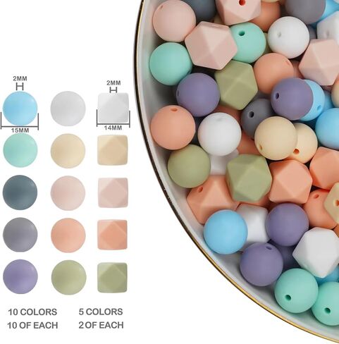 110 قطعة من الخرز السيليكون، 15 مم من الخرز السيليكون لصنع سلسلة المفاتيح 14 مم من السيليكون السداسي الخرز المطاطي المستدير الملون 15 لونًا من الخرز السائب لصنع المجوهرات بنفسك in Kuwait