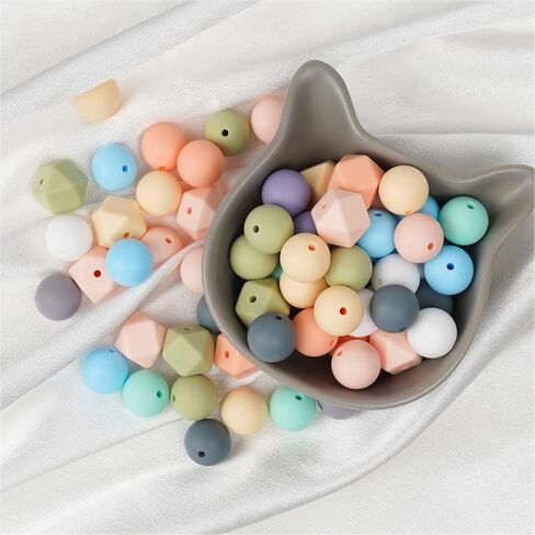 110 قطعة من الخرز السيليكون، 15 مم من الخرز السيليكون لصنع سلسلة المفاتيح 14 مم من السيليكون السداسي الخرز المطاطي المستدير الملون 15 لونًا من الخرز السائب لصنع المجوهرات بنفسك in Kuwait