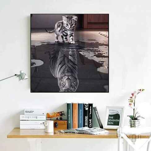 SUNKOO DIY النمر الماس الفن مجموعات الرسم للبالغين الحفر الكامل النمر الطلاء مع الماس القط حجر الراين صور التطريز عبر غرزة الحرف الفنية لديكور جدار المنزل، أنا النمر (12 × 12 بوصة) in Kuwait