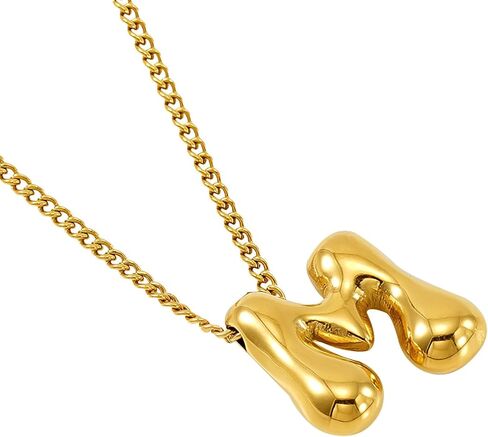 Ladies' Golden Bubble Letter Necklace 18K Gold Plated Bubble Gold Necklace Fashion Gift Jewelry Bubble Necklace Exquisite Titanium Steel Gold Necklace-M in Saudi Arabia