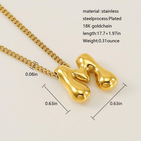 Ladies' Golden Bubble Letter Necklace 18K Gold Plated Bubble Gold Necklace Fashion Gift Jewelry Bubble Necklace Exquisite Titanium Steel Gold Necklace-M in Saudi Arabia