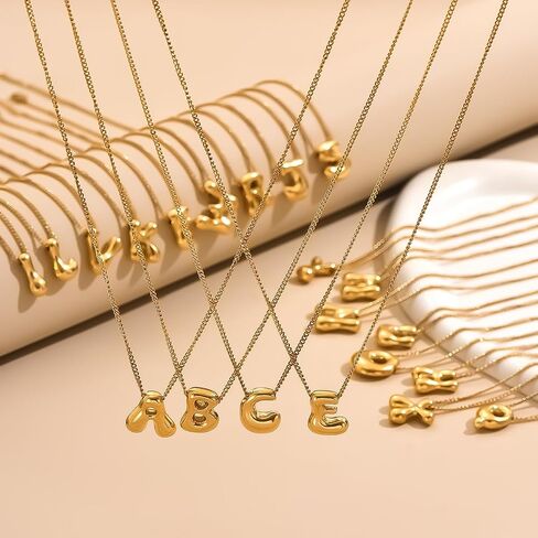 Ladies' Golden Bubble Letter Necklace 18K Gold Plated Bubble Gold Necklace Fashion Gift Jewelry Bubble Necklace Exquisite Titanium Steel Gold Necklace-M in Saudi Arabia